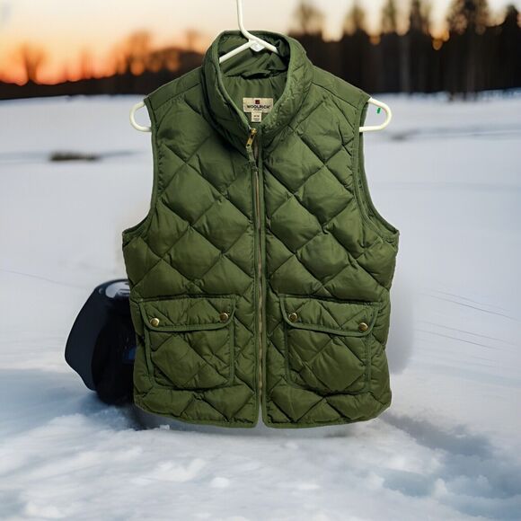 Woolrich Green Vest Women's Size M 70% Duck Down Quilted Puffer Full Zip Pockets - Picture 1 of 5